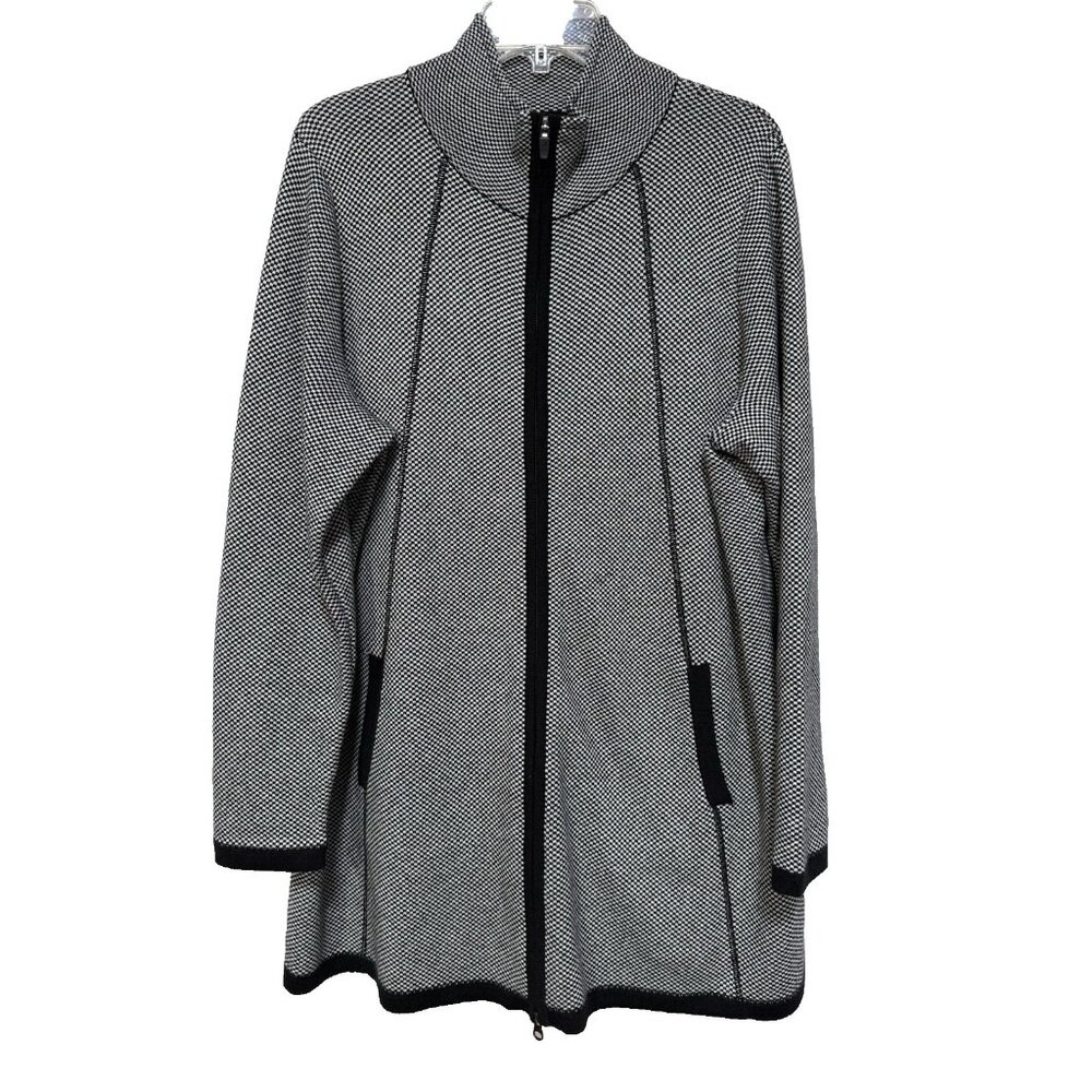 Adrienne Vittadini Sweater Cardigan Women's 2X Full 2 way Zip Black Gray Pockets